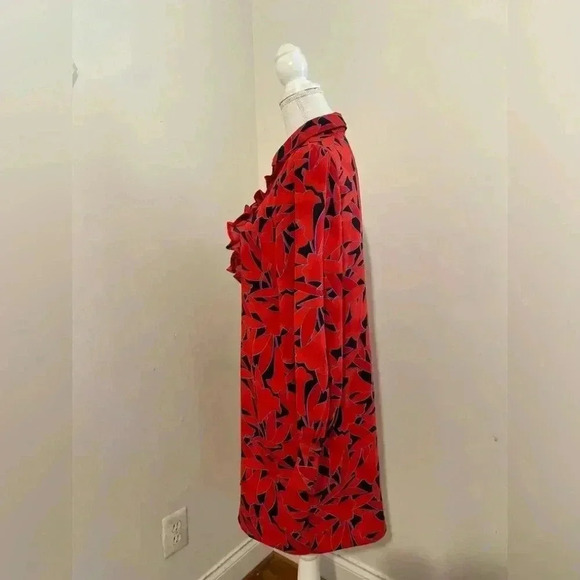 Ann Taylor Floral Ruffle Cuffed Shirtdress in Night Sky Size Small - Picture 6 of 12